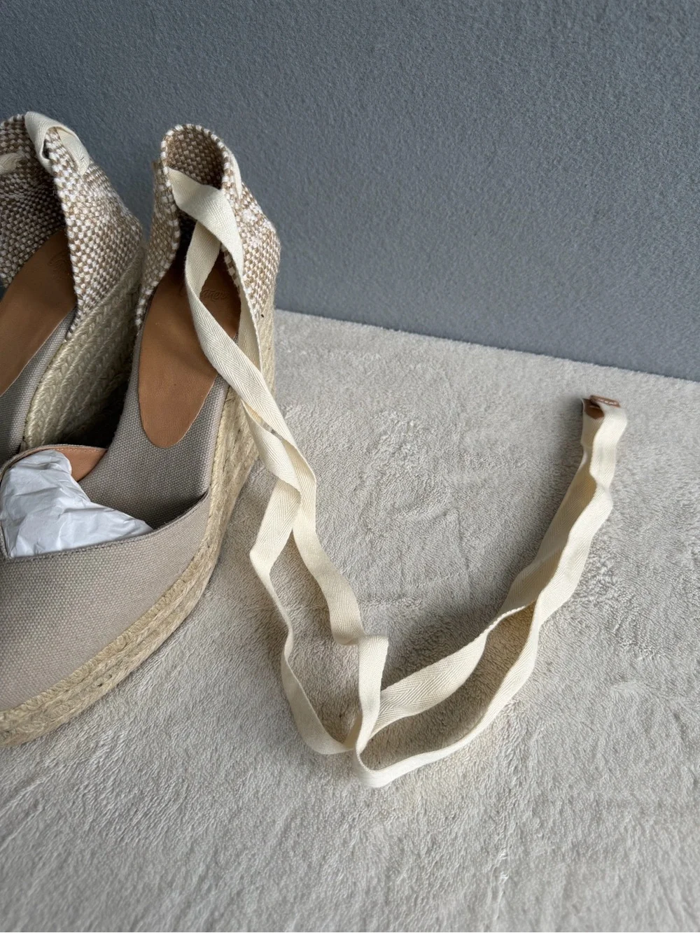 Castaner Espadrille Wedges Sandals s38 Women’s Ivory Lace Up Ankle Ties
